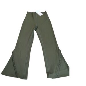 Halara High Waisted Flared Leggings Olive Green Ruffled Hem Athleisure XS